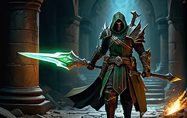 디아블로4 로그 무기 추천 - **Prompt for Daggers (Close-Quarters, Speed):**
"A highly agile Diablo 4 Rogue, clad in dark, fo...