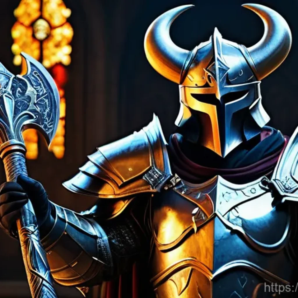 디아블로4 도전 과제 보상 - **Diablo 4 Hero of Sanctuary Displaying Spoils of Victory:** A formidable, fully armored male Barbar...