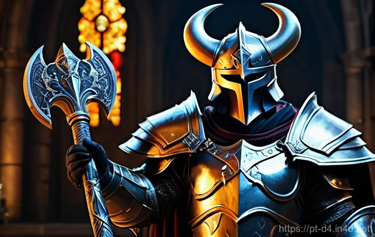 디아블로4 도전 과제 보상 - **Diablo 4 Hero of Sanctuary Displaying Spoils of Victory:** A formidable, fully armored male Barbar...