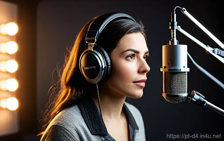 디아블로4 캐릭터 음성 배우 - **Prompt:** "A focused female voice actor in her late 30s, dressed in comfortable, modern studio att...